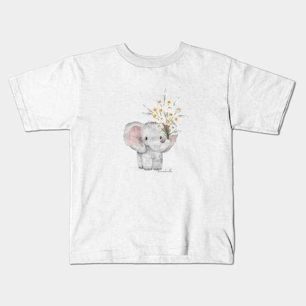 Bouquet Elephant Kids T-Shirt by sannadorable